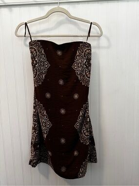 Abercrombie & Fitch Brown Printed Mini Slip Dress with Built in Shorts